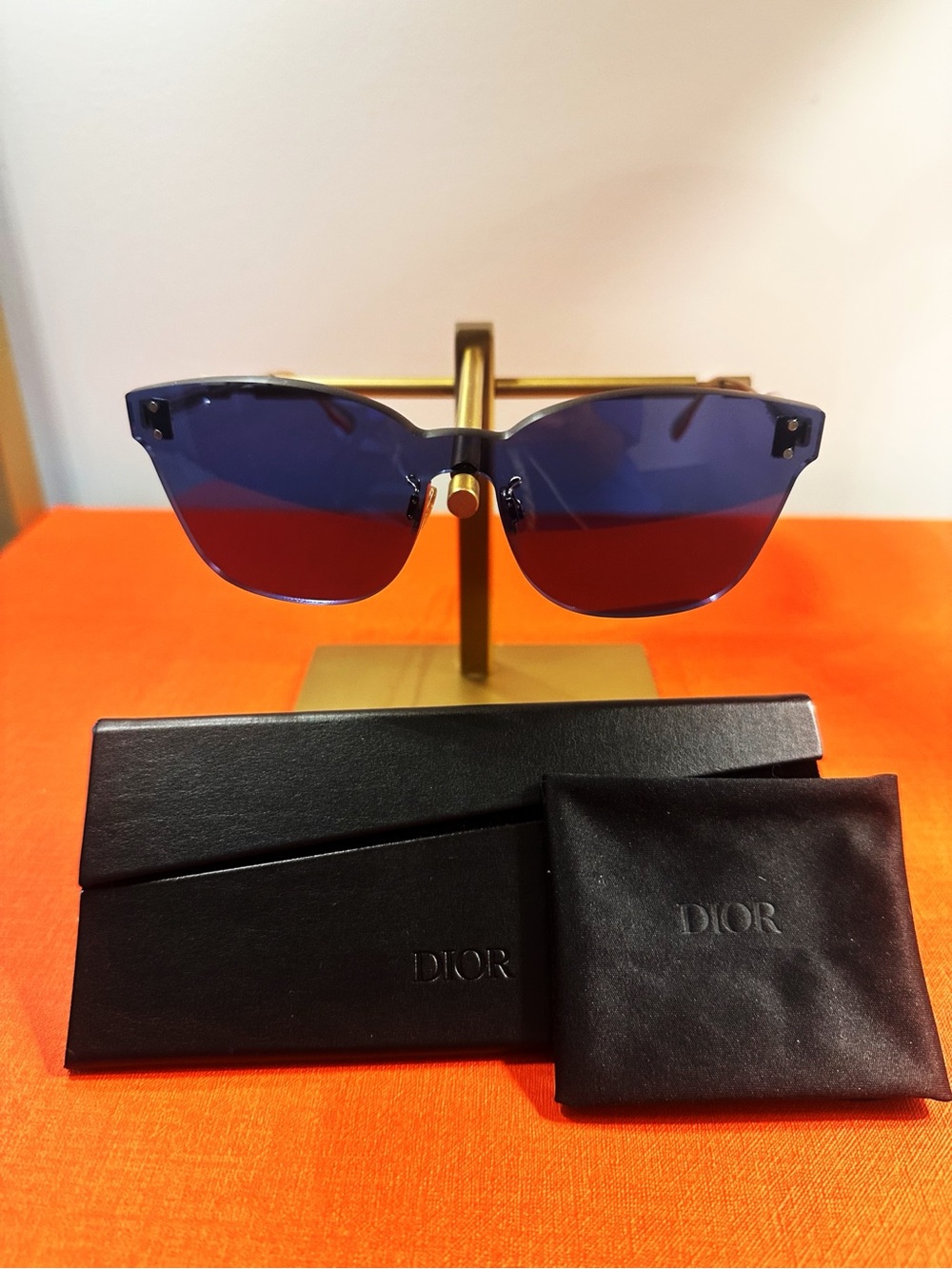 Christian Dior DiorColorQuake2 Blue Shield Sunglasses Gold - LIKE NEW
